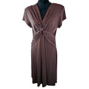 CONNECTED APPAREL Women's Midi  XL Dress Brown White Polka-Dots